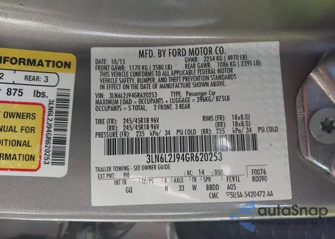 2016 Lincoln Mkz z USA, uszkodzony, nr VIN 3LN6L2J94GR620253